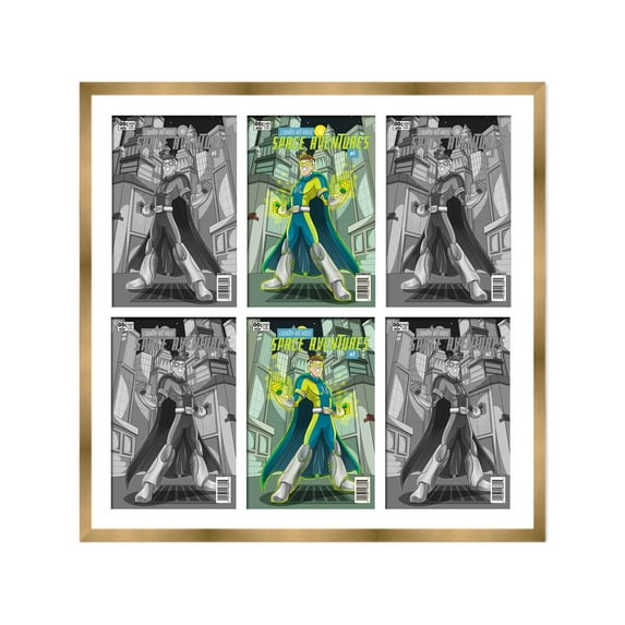 6 Comic Book Frame Gold Collage Comic Book Frame with White Mat to Display