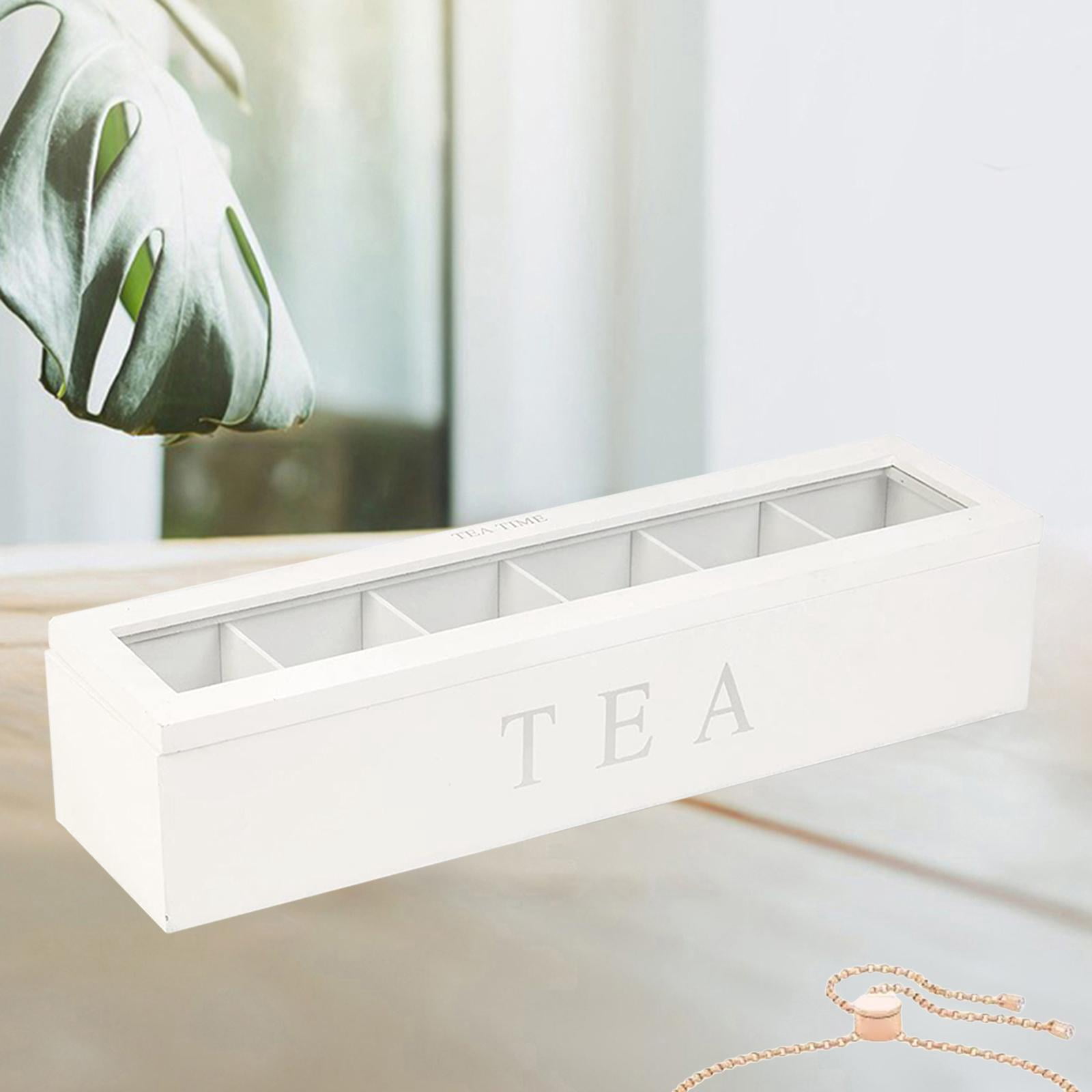 6 Compartment Box,Stackable Holder,Wooden Tea Box with Lid for Coffee s ...