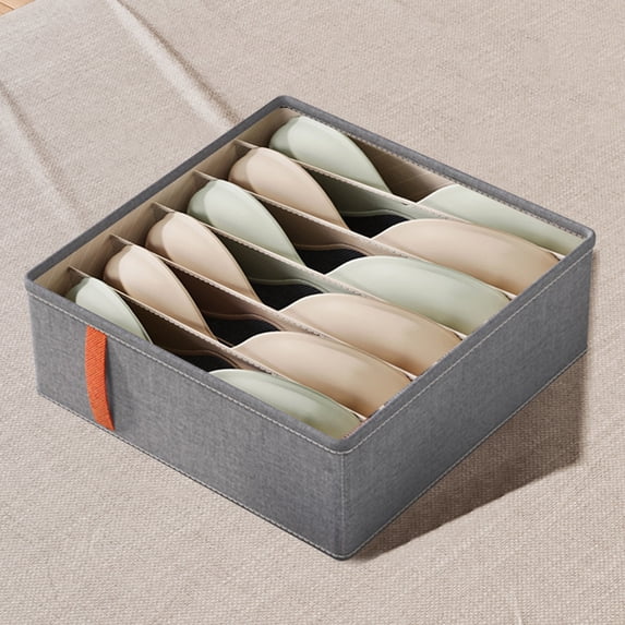 6 Compartment Bra and Sock Drawer Organizer Box, Closet Storage Divider, Lingerie Tray, Oxford Cloth with Zipper for Foldable Space Saving Design, Gray