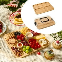 6-Compartment Cheese Board with Clear Lid - Wooden Charcuterie Serving Tray with Handle, Portable Snack Platter for Picnics, Weddings, and Holiday Gatherings (Housewarming Gift Idea)
