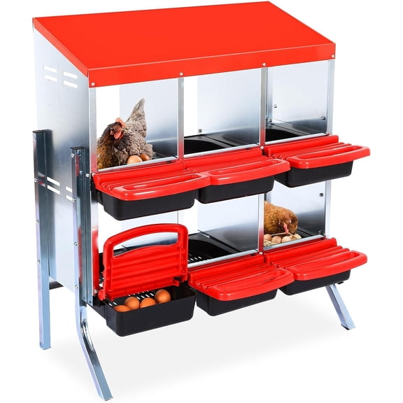 6-Compartment Chicken Nesting Boxes, Metal Hen Laying Boxes with Roll-Away Egg Tray, Lockable Lid, Easy-Clean Design for Coop and Farm