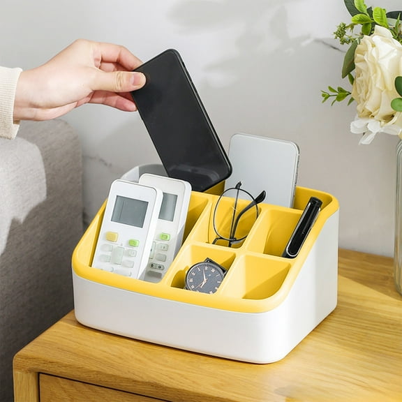 6-Compartment Clear Plastic Bin - Divided Art Supplies, Cosmetic Makeup Caddy Organizer - Multiuse Storage Container for Vanity, Bathroom, Kitchen, Office, Craft, Shower, Cleaning Items