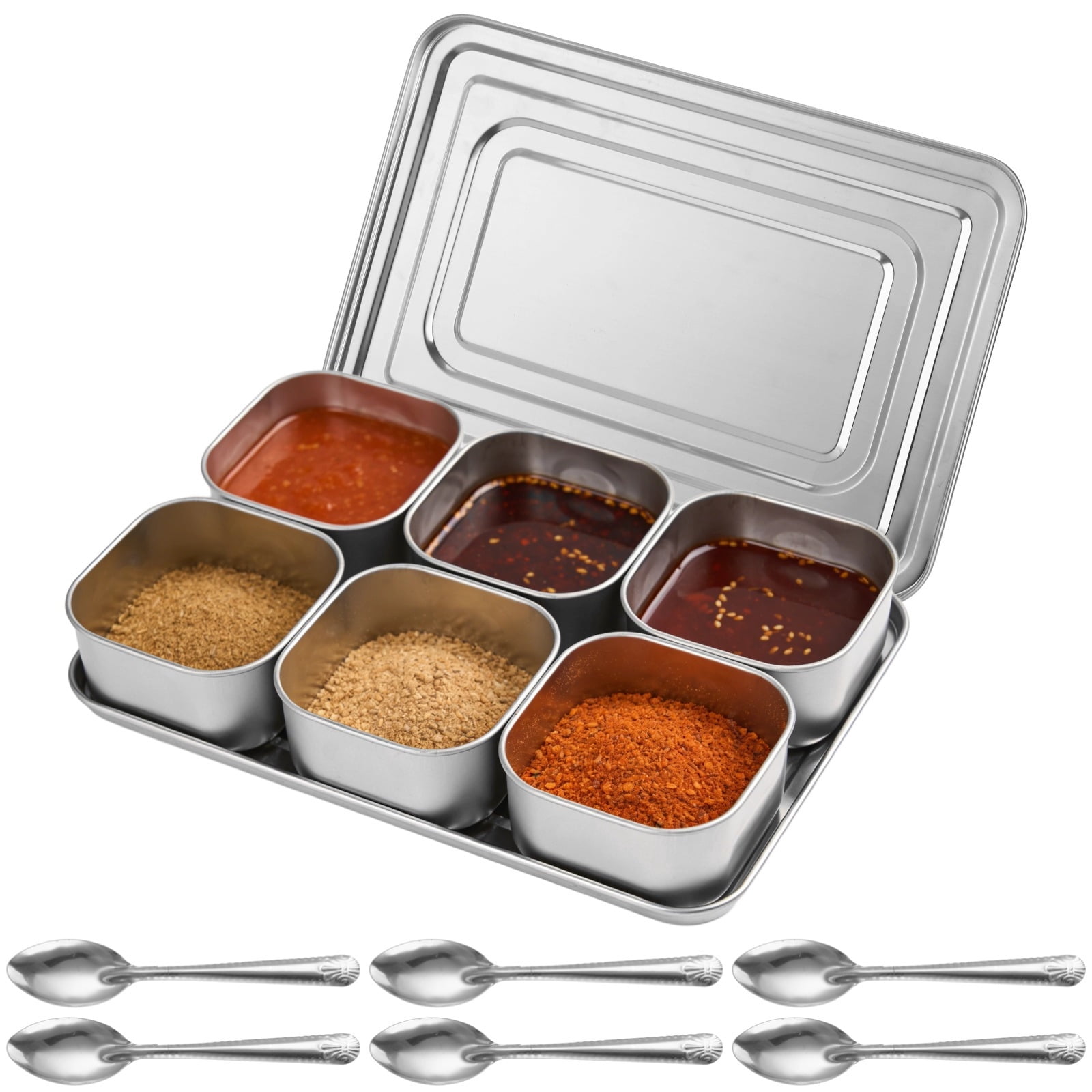 6-Compartment Condiment Containers, 13.4 in Stainless Steel Yakumi Pans ...