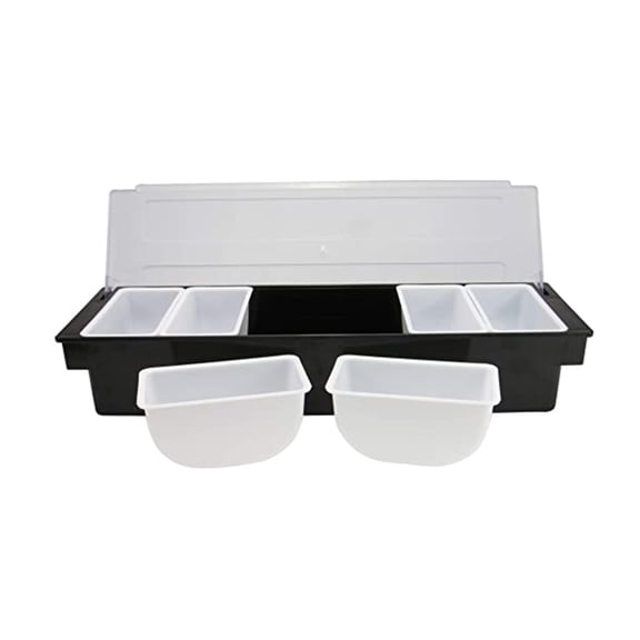 6-Compartment Condiment and Garnish Serving Station Tray for Kitchen Dining Bar Organization