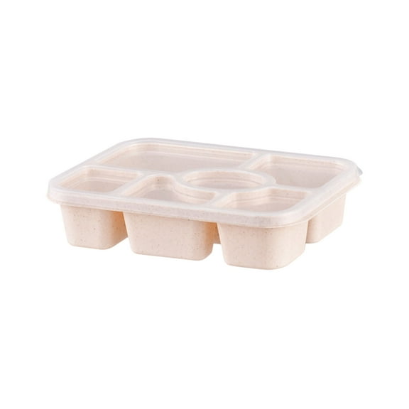 6 Compartment Lunch Box, Wheat Straw Snack Container with Lid, Portable Meal Prep Box for Office, Food Preservation Case, Multi-Grid Fruit Plate, Eco-Friendly Tray