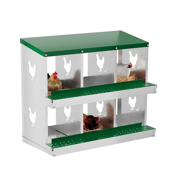 6 Compartment Metal Chicken Nesting Box for Chicken Coop, Heavy-Duty Galvanized Steel Egg Laying Boxes without Bracket Legs, Roll-Away Design for Easy Collection & Cleaning, Green