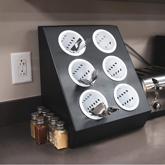 6-Compartment Restaurant Utensil Holder with Inserts - Flatware Cylinder Storage Caddy for Kitchen Bars