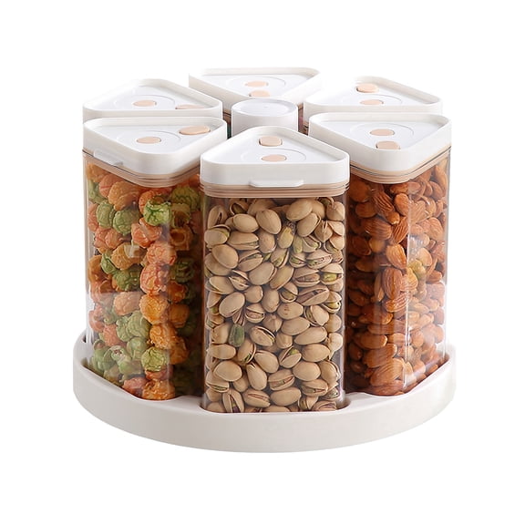 GARVEE 6-compartment Rotating Cereal Dispenser, with Vacuum Pump, 360° Rotating Tray, 5 qt