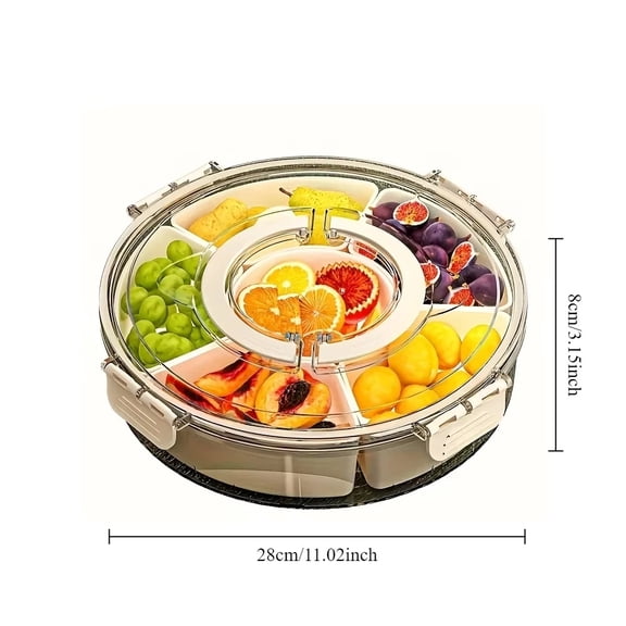6‑Compartment Rotating Divided Snack Storage Container, Transparent Food Organizer Box