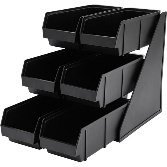 6 Compartment Serve Condiment Bin, 3-Tier Self Serve Condiment Bin Stand, Plastic Containers Storage Bins, Countertop Condiment Organizer for Coffee Shops Restaurants Bars