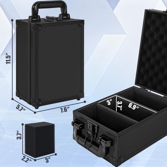 6 Compartment Toploader Storage Box for 3x4 Inch 35pt Rigid Cards, Aluminum Sports Card Storage Case with 9 Sponge Dividers and Locking Clasps