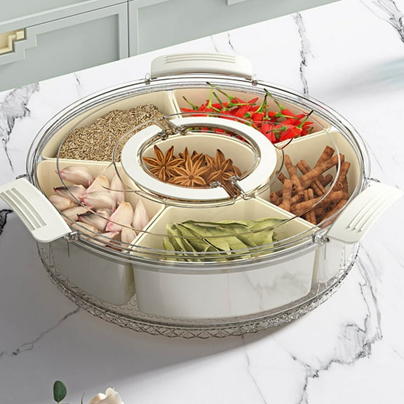 6-Compartment Transparent Spice Storage Box with Lid, Airtight Dried Fruit Snack Tray for Kitchen Pantry Fridge, Food-Grade Partitioned Fresh-Keeping Organizer Container