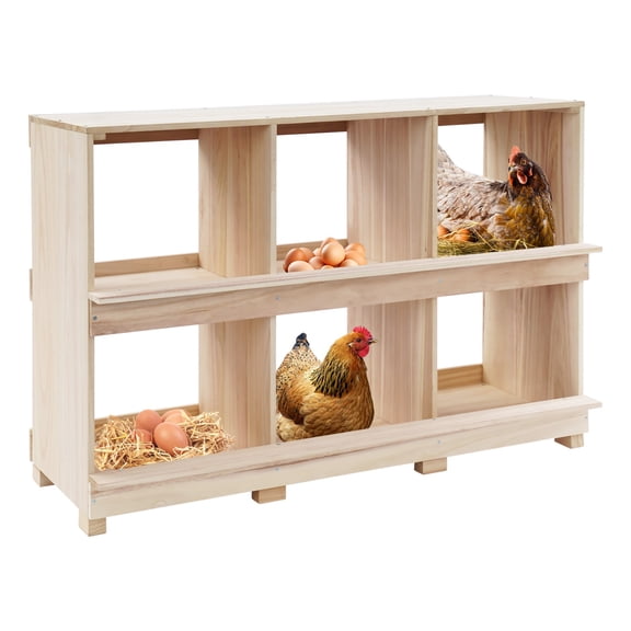 6 Compartment Wooden Nesting Boxes For Chickens, Chicken Laying Boxes For Farms For Hens Laying Eggs Log Color 2 Tiers