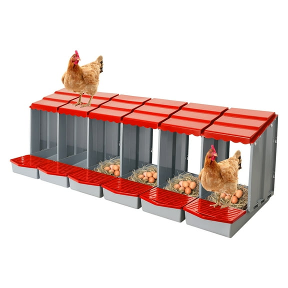 6 Compartments Chicken Nesting Boxes, Red Chicken Laying Boxes with Egg Collection for Laying Eggs