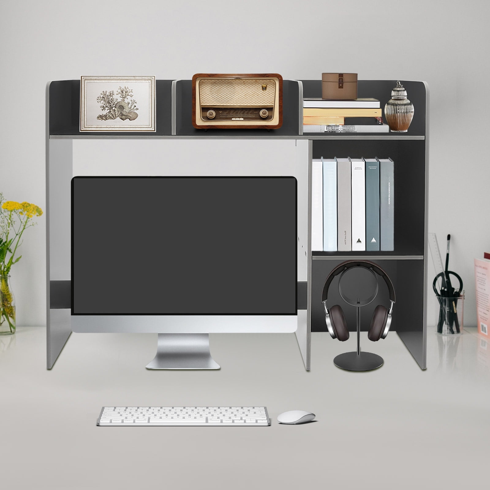 6 Compartments Desk Bookshelf Organizer, Office Desk Bookshelf Holder, Desktop Bookshelf Storage Black