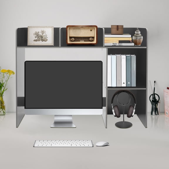 6 Compartments Desk Bookshelf Organizer, Office Desk Bookshelf Holder, Desktop Bookshelf Storage Black