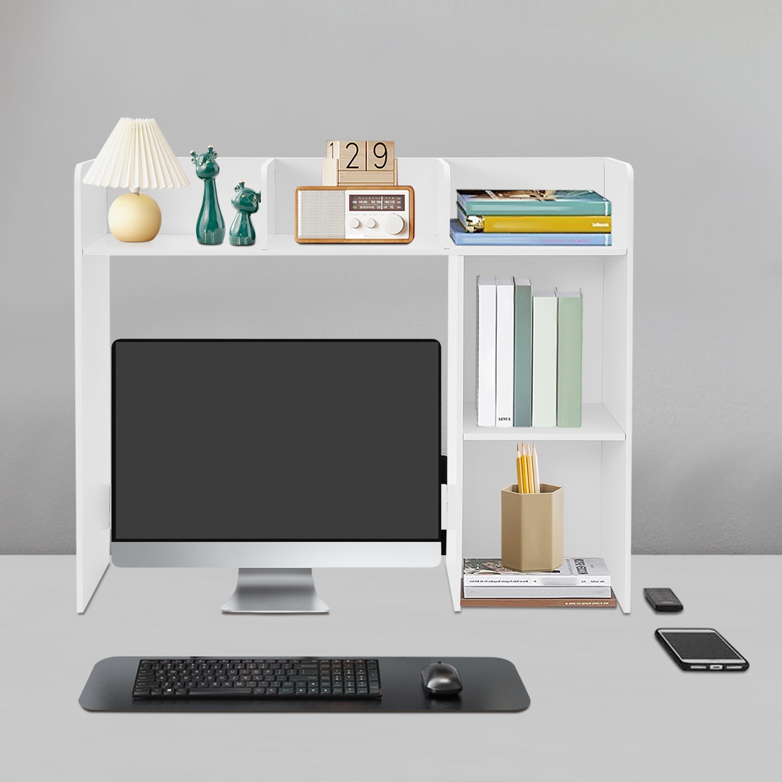 6 Compartments Desk Bookshelf Organizer, Office Desk Bookshelf Holder, Desktop Bookshelf Storage White