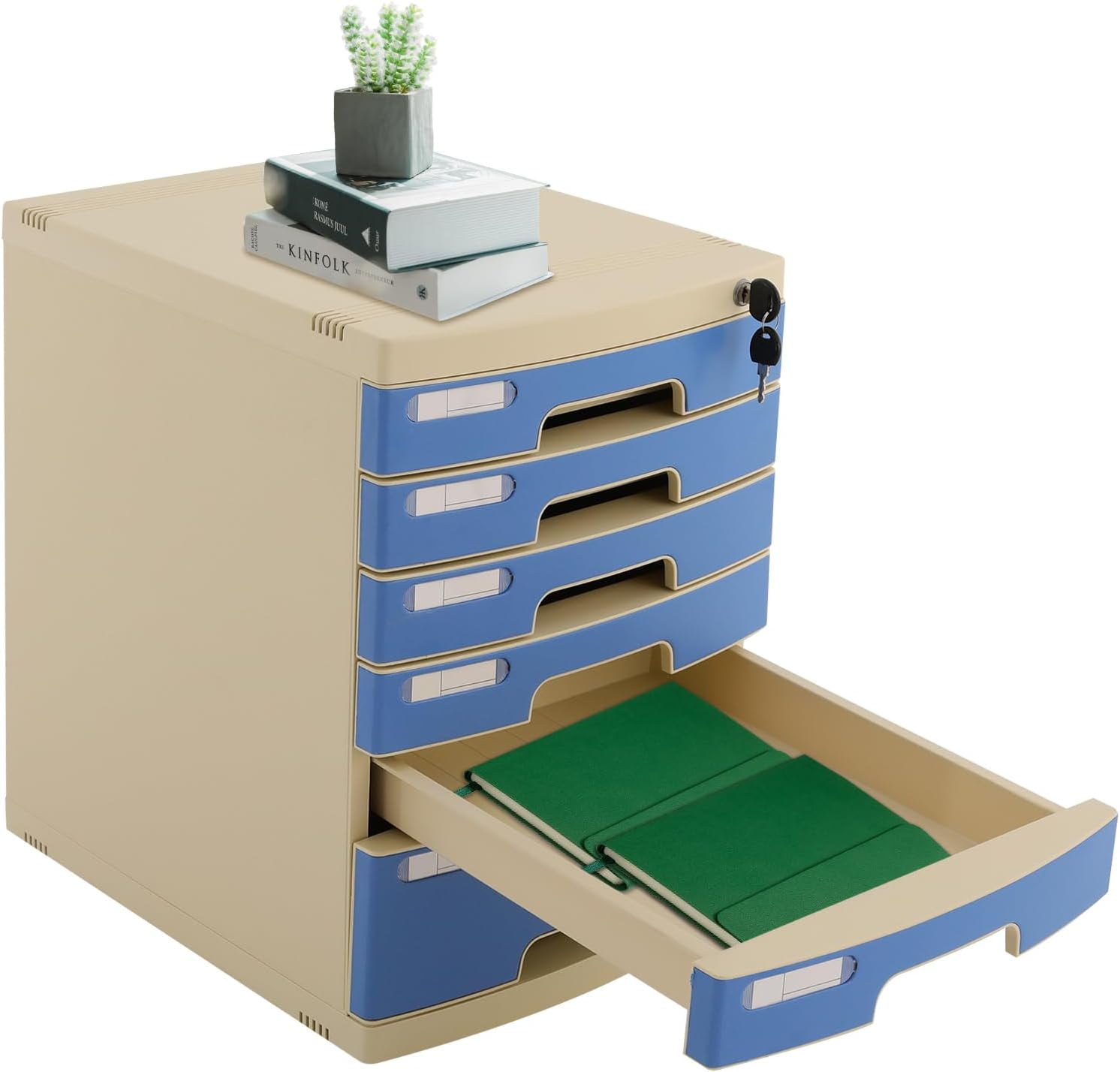 6 Compartments Home Desktop Drawer Organizer Literature Organizer with Key Office Drawer File Organizer Storage Bin Container for Desk Accessory Stationery