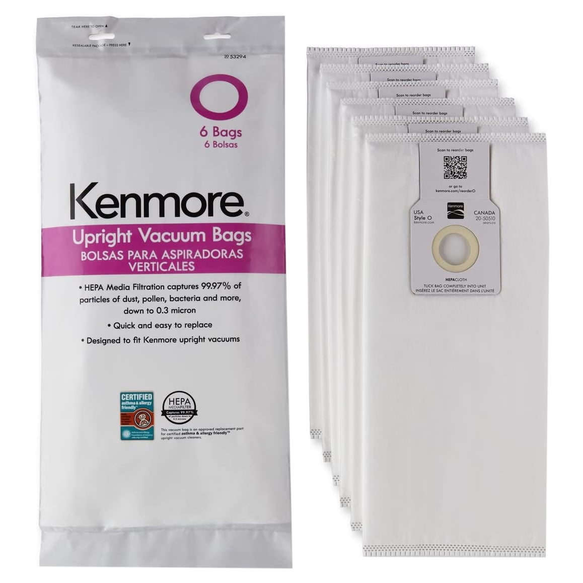 Kenmore Type O Vacuum Cleaner Bags, 6Pack, Compatible with 53294