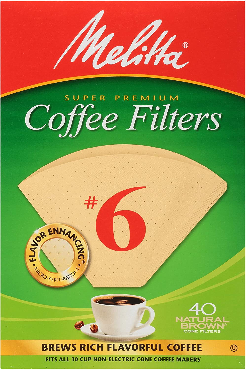 #6 Cone Coffee Filters, Unbleached Natural Brown, 40 Count (Pack of 12 ...