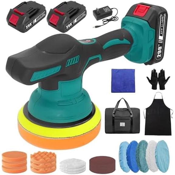 6 Inch Cordless Car Buffer Polisher, 8 Speed Control (2200-6000 RPM), 2x2.0Ah 21V Battery & 20 Polishing Pad Kit - Dual Action Polisher for Car, Boat, Detailing Waxing Scratch Removing Wood Buffing