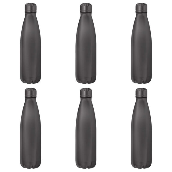 6 Cosmo Cola Shaped Water Bottles Set, 25 oz. - Spill Proof, Double Wall, BPA Free - Grey