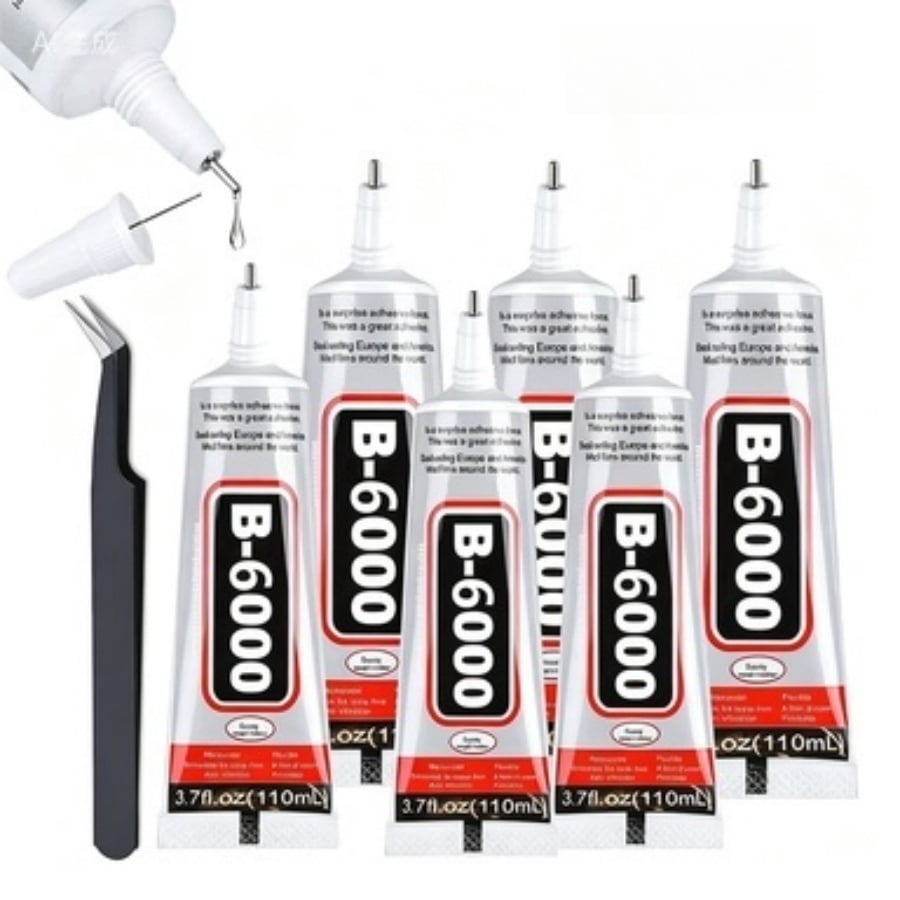 6 Count 110ml/3.7 Fl Oz B6000 Clear Multi-Purpose Craft Adhesive, Complete Kit with Dotting Pens, Wax Pencil & Tweezer for Jewelry DIY, Art Creation and Home Repair