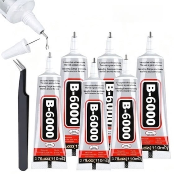 6 Count 110ml/3.7 Fl Oz B6000 Clear Multi-Purpose Craft Adhesive, Complete Kit with Dotting Pens, Wax Pencil & Tweezer for Jewelry DIY, Art Creation and Home Repair
