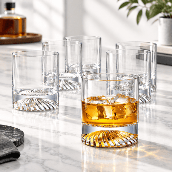 6 Count 12oz Crystal Old Fashioned Rocks Glass Set For Home Bar Drinking