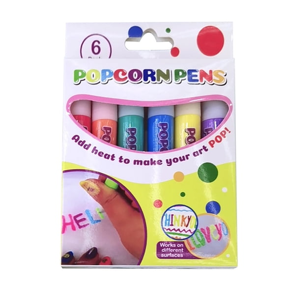 6 Count 3D Bubble Popcorn Drawing Pens, Heat Expanding Magic Puffy Art Markers, Educational Painting Tool for Card Making, Screen-Free Creative Gift for Kids