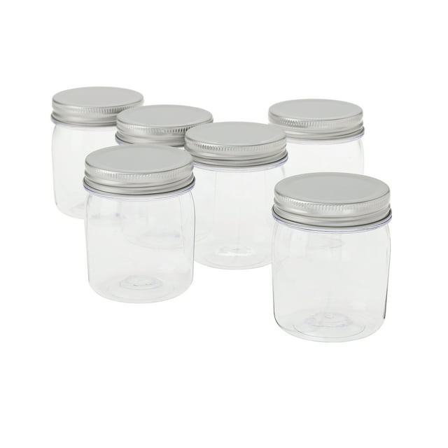 6 Count 8 oz Plastic Mason Jars with Lids by Celebrate It - Food Safe Plastic Storage Container for Food and Craft Supplies - 1 Pack