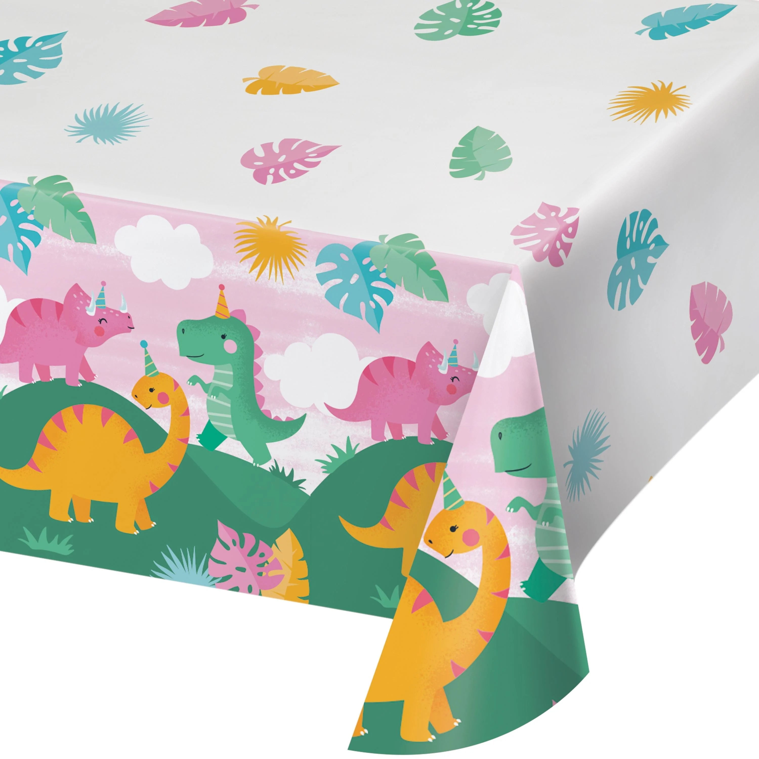 6 Count Bulk Pack Girl Dino Party Tablecover, Paper 54" x 102"