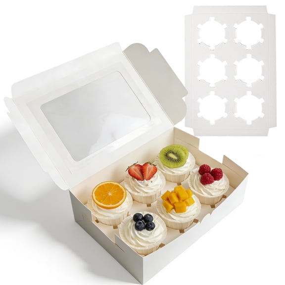 6 Count Cupcake Boxes with Window, Cupcake Containers with Inserts, for Bakery, Party, and Dessert Packaging