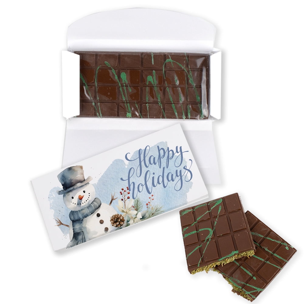 6 Count Happy Holidays Dubai Chocolate Bar Party Favors For Gifting, Stocking Stuffers & More - Snowman (2.77lb)