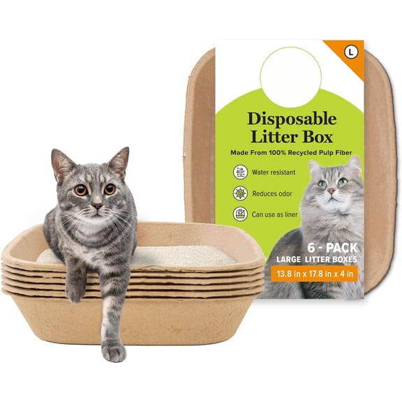 6 Count Jumbo Disposable Cat Litter Boxes, Durable & Portable, Odor Control Design, Eco-Friendly for Home and Travel Use