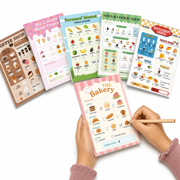 6 Count Restaurant Pretend Play Notepads (4 x 6 Inch, 40 Pages Each) - Imaginative Role Play Accessories for Gifts