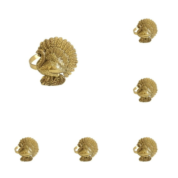 6 Count Thanksgiving Napkin Rings - Vintage Bronze Turkey Design, Rustic Fall Table Decor for Holiday Dinner, Autumn Harvest Party Supplies, Copper-Colored Holders