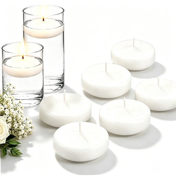 6 Count Unscented White Floating Water Candles, Smokeless Round Floating Candles for Romantic Event Decor