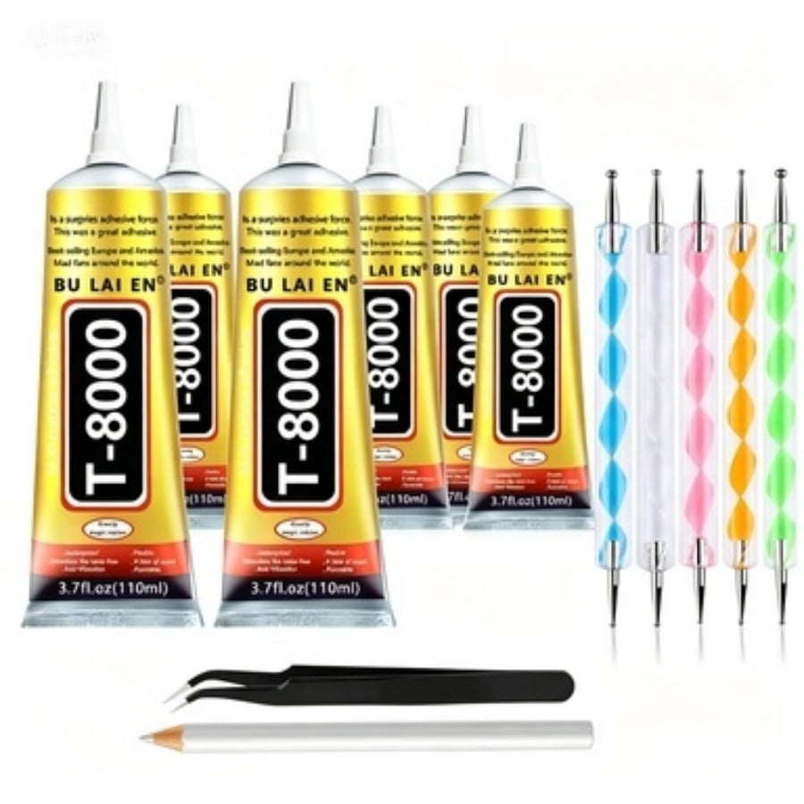 6 Count Upgrade T-8000 3.88oz Transparent Elastic Adhesive, Heavy Duty Bonding Glue for Plastic, Rubber, Jewelry, Cell Phone Repair and Household Daily Maintenance