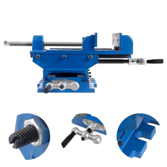 6" Cross Slide Vise, Blue Powder Coated, Vibration Control, Drill Press Table Vise, for Automotive Maintenance, Production Work, Metal Processing