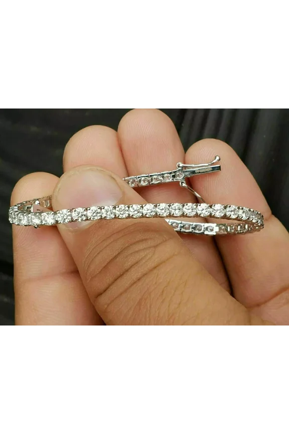 "6 Ct Round Cut Simulated Diamond Tennis Bracelet, 14K White Gold Plated Sterling Silver, Elegant Jewelry for Women"