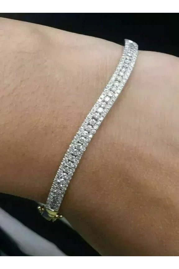 6 Ct Round Cut White Lab Created Diamond Women's Bangle Bracelet 14K White Gold Plated