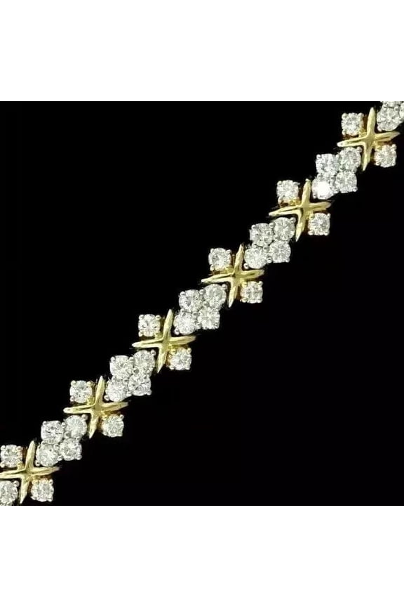 "6 Ct Round Simulated Diamond Tennis Link Bracelet, 14K Yellow Gold Plated Sterling Silver, Elegant Jewelry for Women"