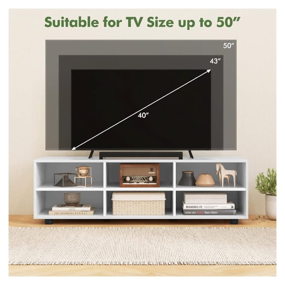 6-Cubby TV Stand for TVs up to 50 Inches, White TV Console Table with Adjustable Shelves, Cable Management Hole & Cover, Modern Home Media Entertainment Center with Storage for Living Room