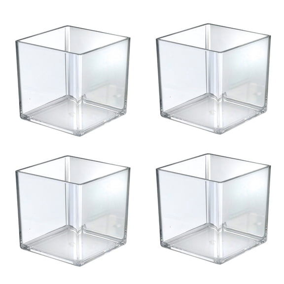 6" Deluxe Clear Acrylic Square Cube Bin for Counter, 4-Pack
