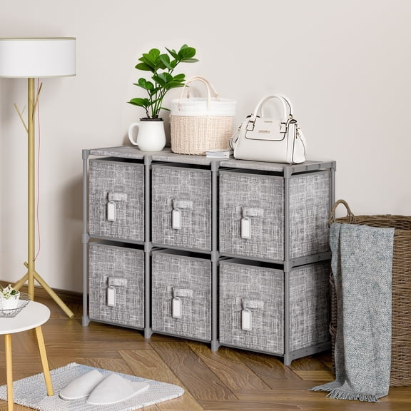 6 Cube Bins + Labels + Adjustable Storage Shelf, Large Capacity, Easy To Assemble, Room Organizer, 6 Cube Closet Organizers Includes All Storage Cube Bins