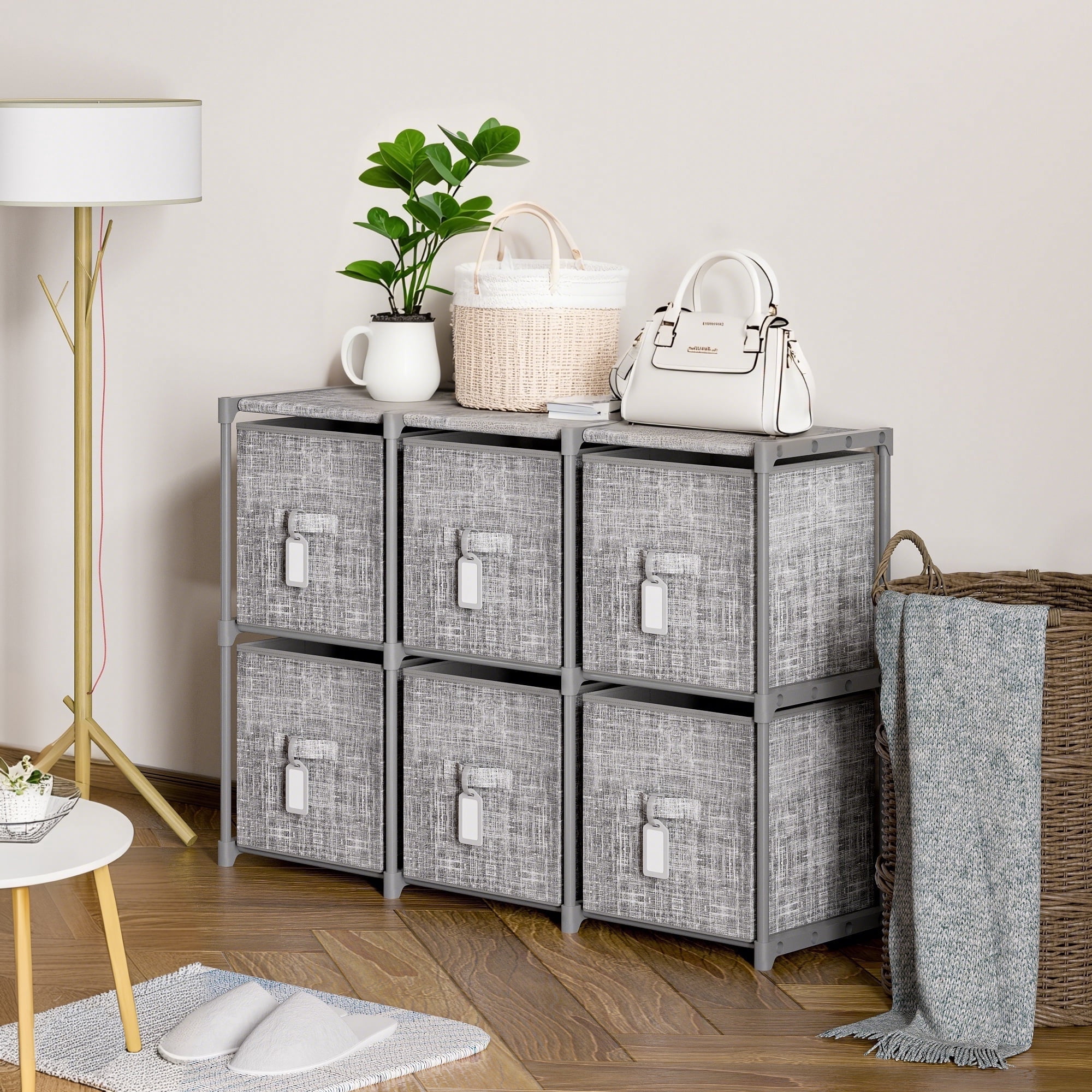 6 Cube Bins + Labels + Adjustable Storage Shelf, Large Capacity, Easy
