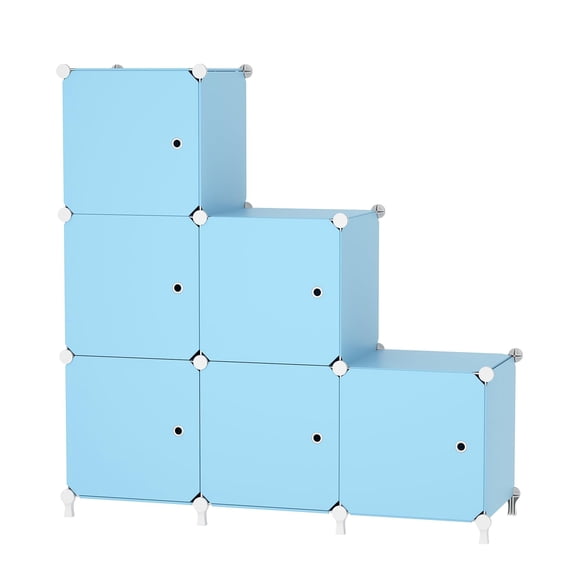 6 Cube Blue Plastic Storage Unit Bookcase for Bedroom and Under Stairs