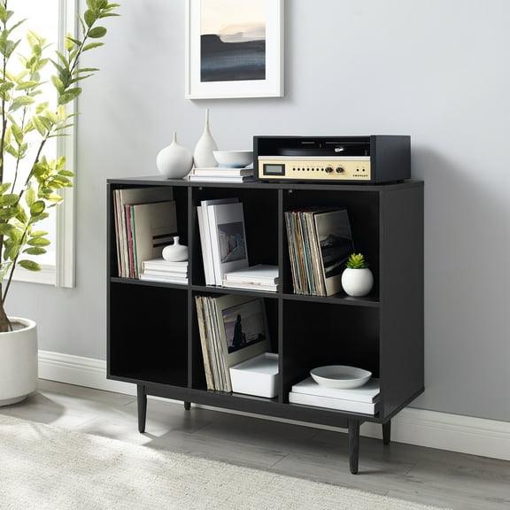 6-Cube Bookcase - Mid-Century Modern Style - Black Finish - Display & Storage