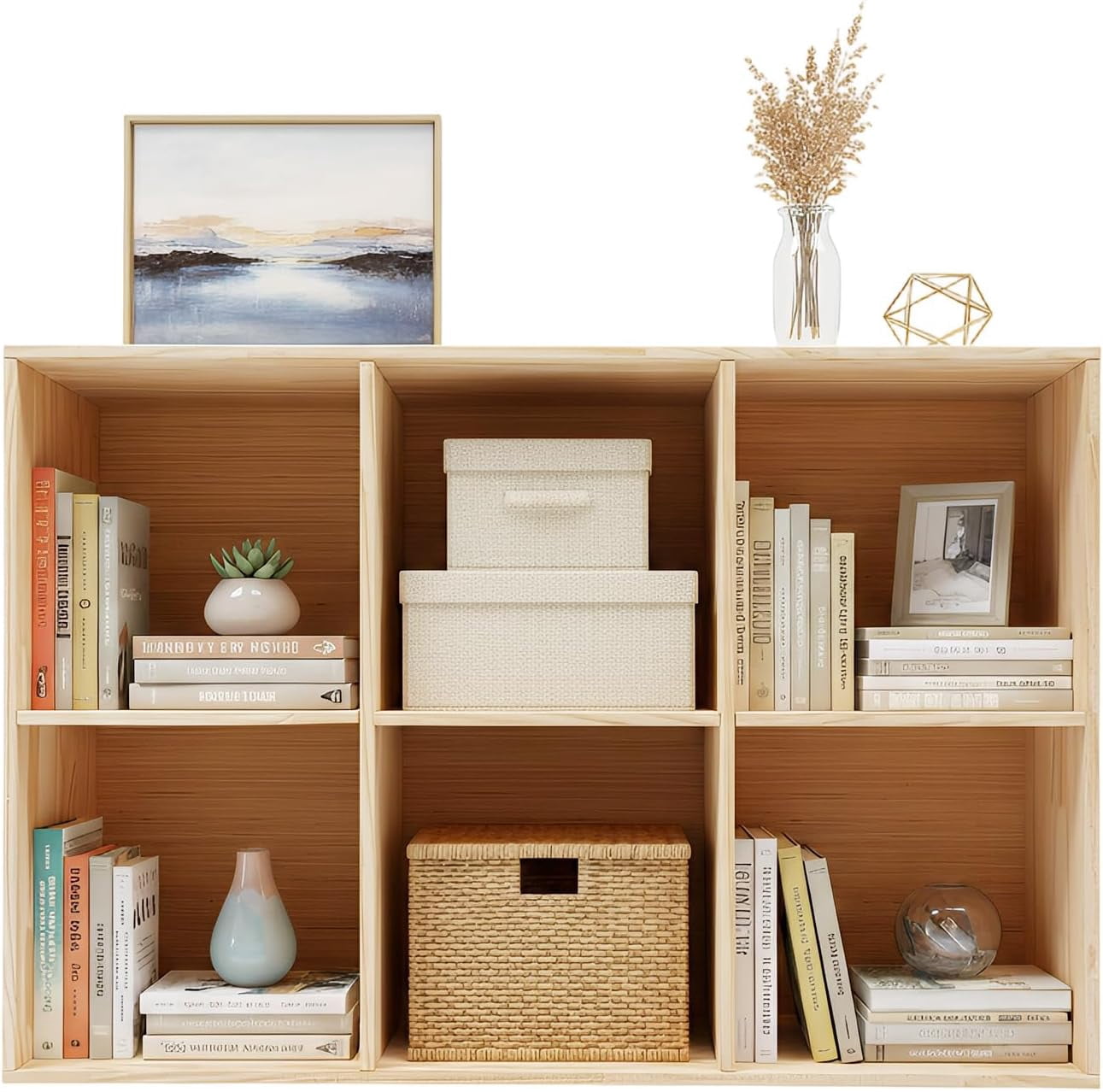 6 Cube Bookcase, Solid Wood Reversible Open Shelf Bookcases with Back ...